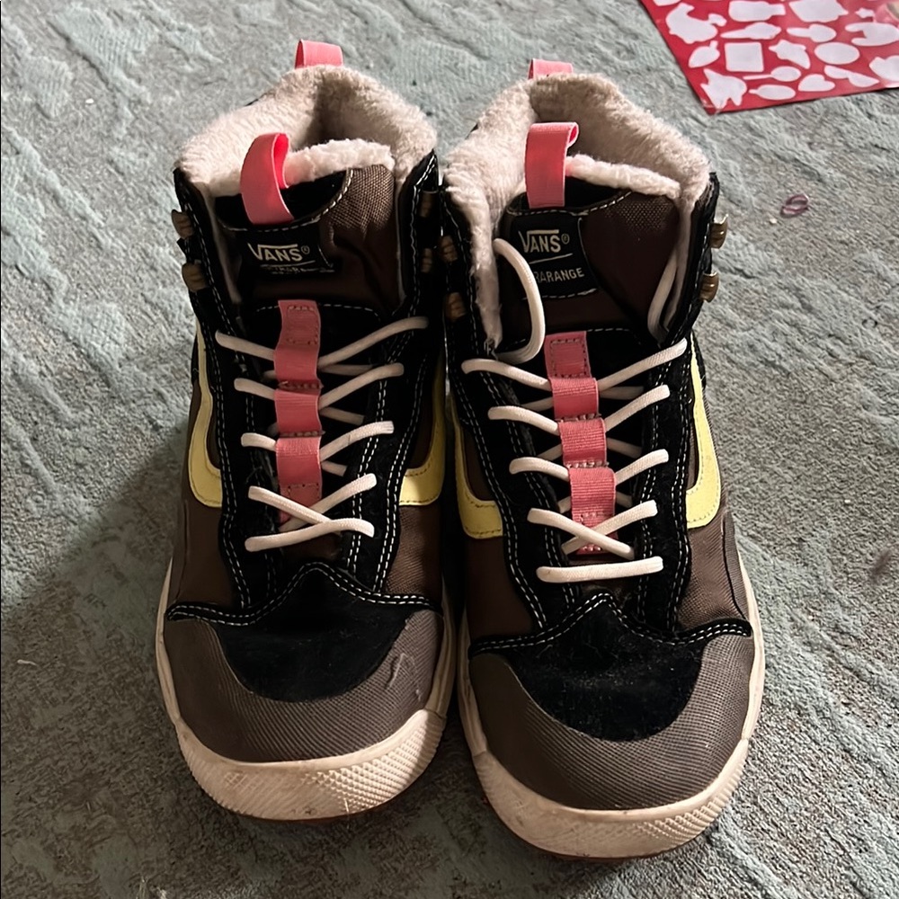 Vans High-Top Hiking Boots in Brown, Yellow, and Pink